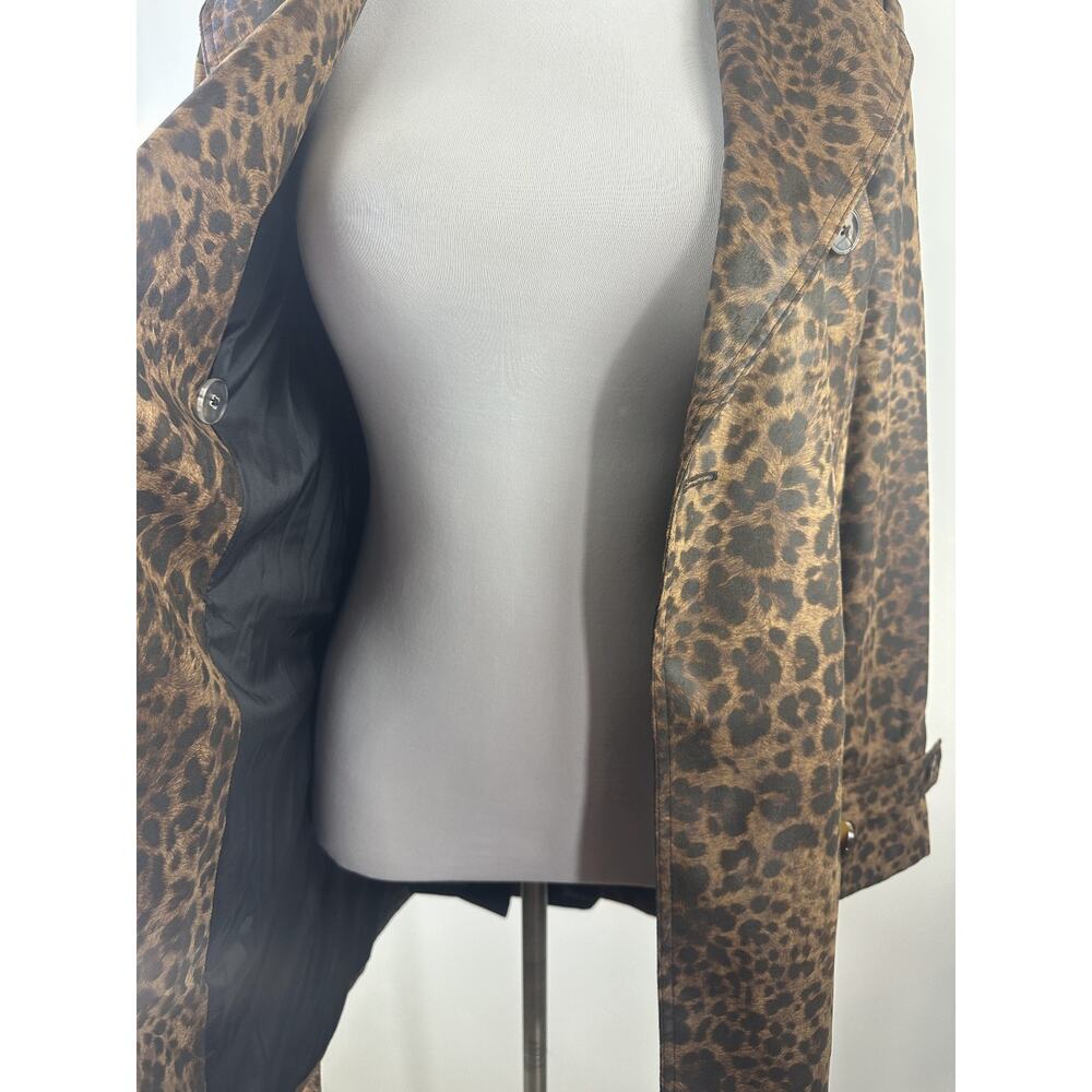 Cachè Leopard Animal Print Trench Coat Large Belted Lined Old Money Y2k Style - Picture 7 of 16